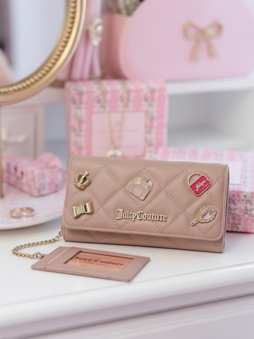 🆕💋 Juicy Couture Girls Only Quilted Flap Clutch Wallet Blush NWT